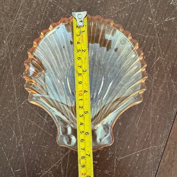 Vintage Carnival Glass Peach Orange Lusterware Clear Seashell trinket candy dish - Picture 2 of 4